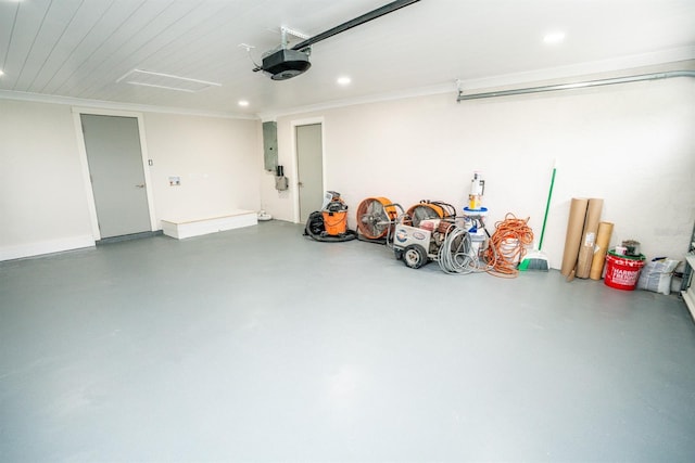 913 Spindle Palm Way, Apollo Beach, FL 33572 - garage with a garage door opener, recessed lighting, and electric panel