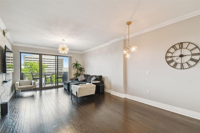 1108 N Franklin St Unit 502, Tampa, FL 33602 - living room featuring dark wood-style flooring, baseboards, and ornamental molding