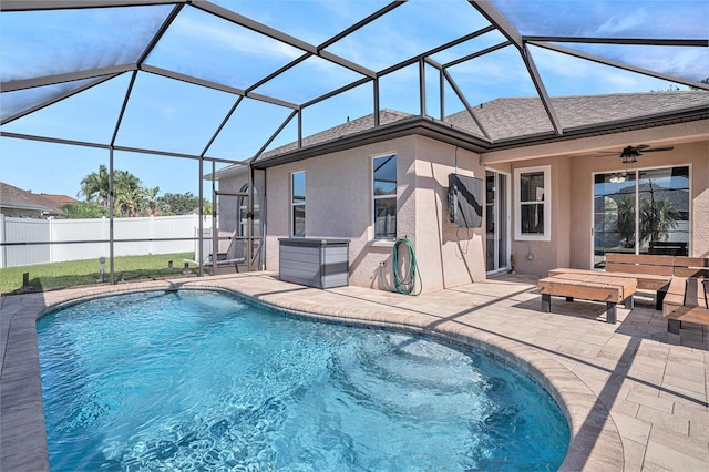 1135 Millbrook Cir, Bradenton, FL 34212 - view of swimming pool featuring a patio, ceiling fan, and glass enclosure