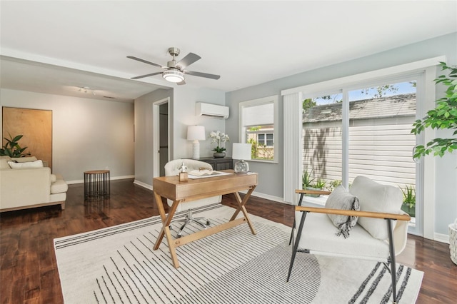 18914 Geraci Rd, Lutz, FL 33548 - office featuring a wall unit AC, wood finished floors, and a ceiling fan