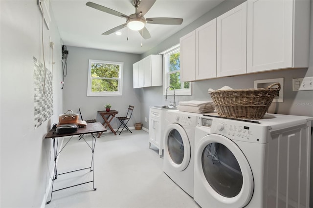 18914 Geraci Rd, Lutz, FL 33548 - laundry area featuring cabinet space, independent washer and dryer, healthy amount of natural light, and ceiling fan