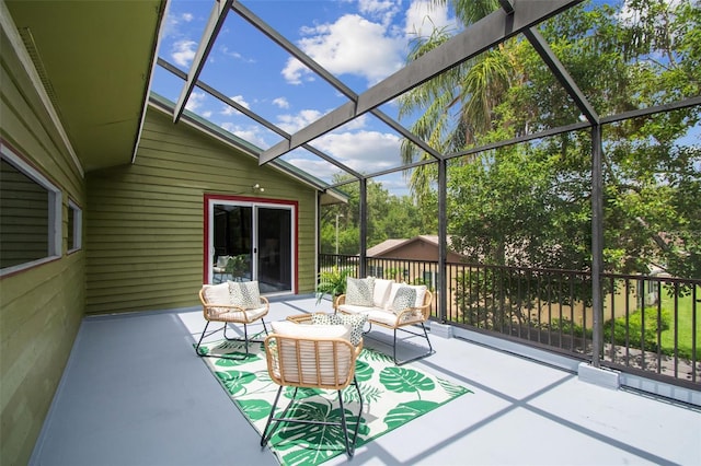 18914 Geraci Rd, Lutz, FL 33548 - view of patio with an outdoor living space and glass enclosure