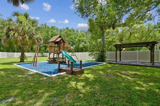 1460 Kensington Woods Dr, Lutz, FL 33549 - view of playground featuring a fenced backyard and a pergola