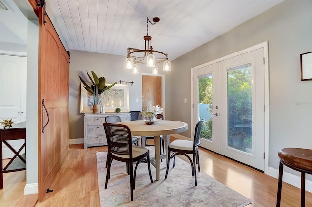 7224 Park St S, St Pete Beach, FL 33707 - dining space featuring light wood-style flooring, french doors, baseboards, and a chandelier