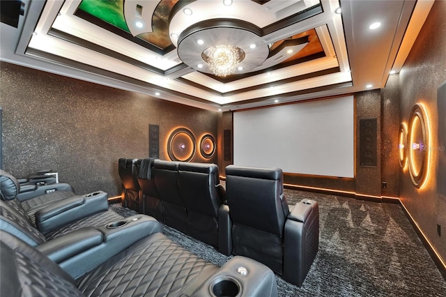 6526 Surfside Blvd, Apollo Beach, FL 33572 - cinema featuring carpet, ornamental molding, and a chandelier