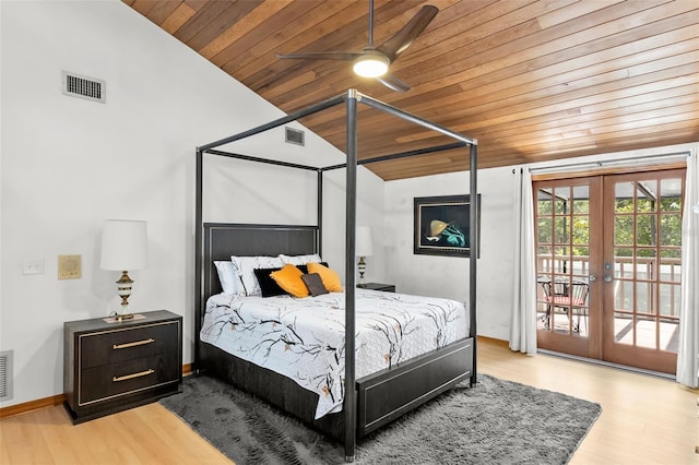3133 Harvest Moon Dr, Palm Harbor, FL 34683 - bedroom with vaulted ceiling, wooden ceiling, french doors, wood finished floors, and access to outside