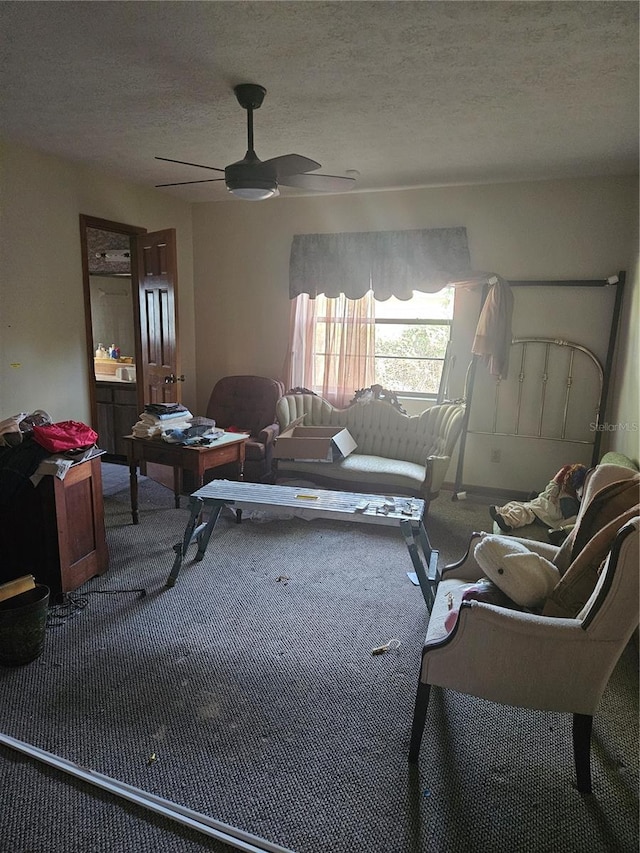 1011 Mallow Way, Brandon, FL 33510 - carpeted living area with a ceiling fan and a textured ceiling