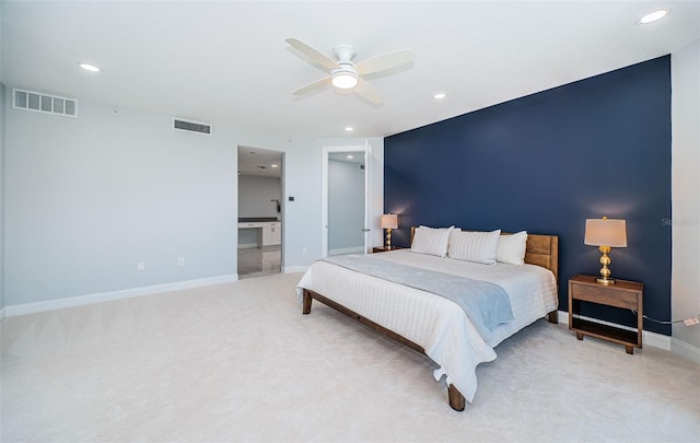 1 Seaside Ln Unit 302, Belleair, FL 33756 - bedroom featuring light carpet, recessed lighting, and a ceiling fan