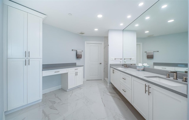 1 Seaside Ln Unit 302, Belleair, FL 33756 - full bath featuring double vanity, recessed lighting, and marble look tile flooring