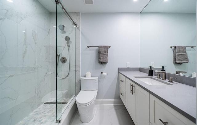 1 Seaside Ln Unit 302, Belleair, FL 33756 - bathroom with marble finish flooring, vanity, a marble finish shower, and recessed lighting