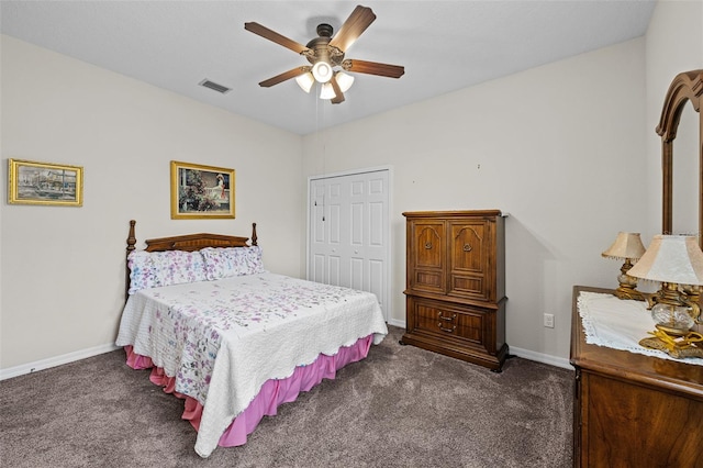 33219 Kateland Dr, Wesley Chapel, FL 33545 - bedroom featuring carpet, a closet, baseboards, and ceiling fan