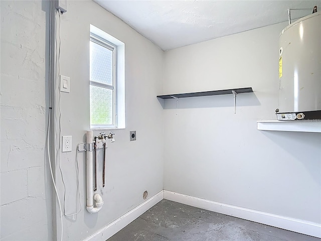 8329 Gulf Way, Hudson, FL 34667 - laundry room featuring electric dryer hookup, washer hookup, baseboards, and water heater