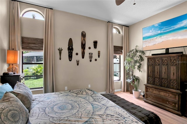 12219 Steppingstone Blvd, Tampa, FL 33635 - bedroom with wood finished floors, a textured ceiling, and ceiling fan