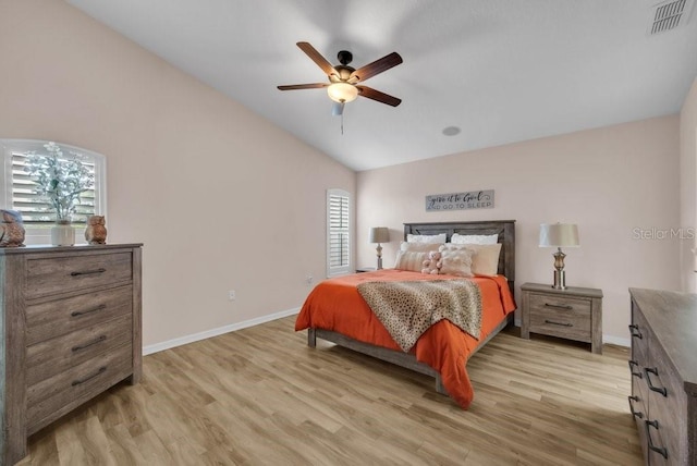 241 Royal Palm Way, Spring Hill, FL 34608 - bedroom featuring vaulted ceiling, light wood-style floors, baseboards, and ceiling fan