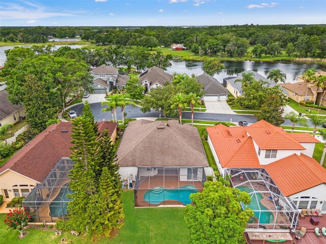 2238 Shirecrest Cove Way, Lutz, FL 33558 - aerial perspective of suburban area with a large body of water and a pool