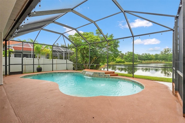 2238 Shirecrest Cove Way, Lutz, FL 33558 - swimming pool featuring a water view, a patio area, and a lanai