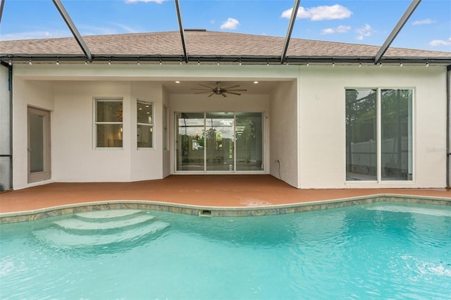 2238 Shirecrest Cove Way, Lutz, FL 33558 - swimming pool featuring a patio area, glass enclosure, and ceiling fan