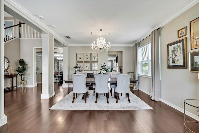 1821 Cherry Walk Rd, Lutz, FL 33558 - dining space with dark wood-type flooring, a chandelier, ornamental molding, and baseboards