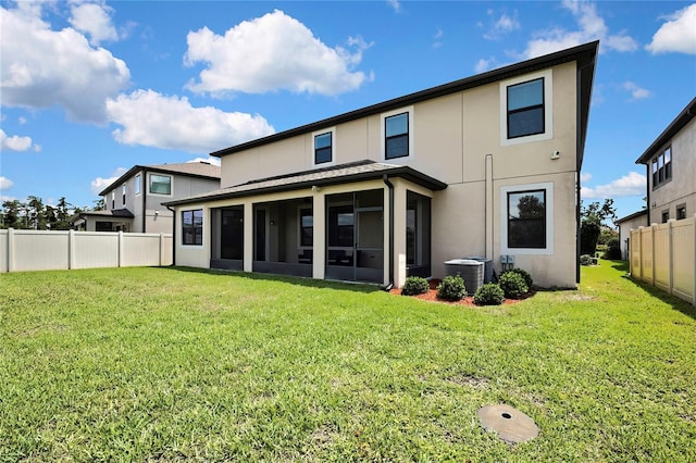 1821 Cherry Walk Rd, Lutz, FL 33558 - rear view of house featuring a sunroom, cooling unit, and stucco siding