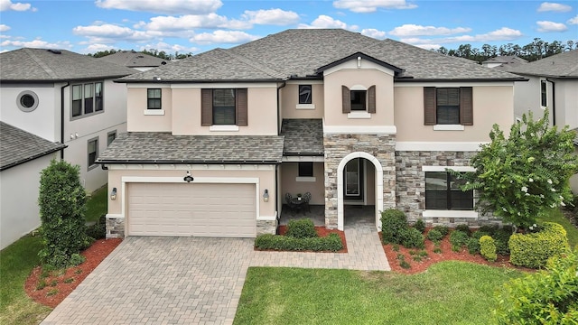 1821 Cherry Walk Rd, Lutz, FL 33558 - view of front of property featuring stone siding, stucco siding, and decorative driveway