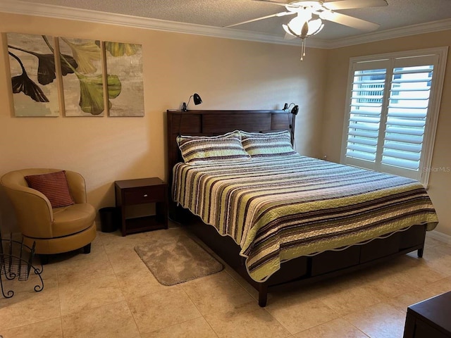 310 Knoll Pl, The Villages, FL 32162 - bedroom with ornamental molding, a ceiling fan, and tile patterned floors