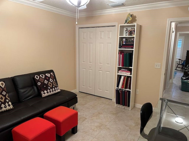 310 Knoll Pl, The Villages, FL 32162 - living room with crown molding, light tile patterned floors, and baseboards