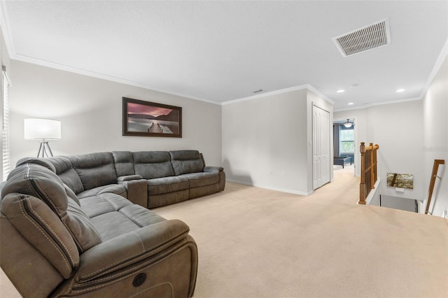 5153 Bay Isle Cir, Clearwater, FL 33760 - living area featuring light colored carpet, crown molding, baseboards, and recessed lighting