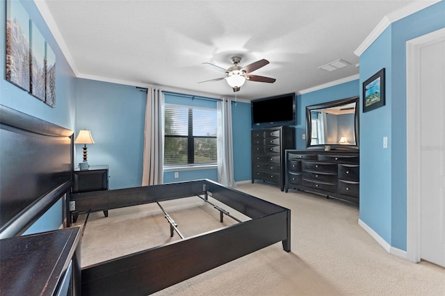 5153 Bay Isle Cir, Clearwater, FL 33760 - carpeted bedroom with baseboards, ornamental molding, and ceiling fan