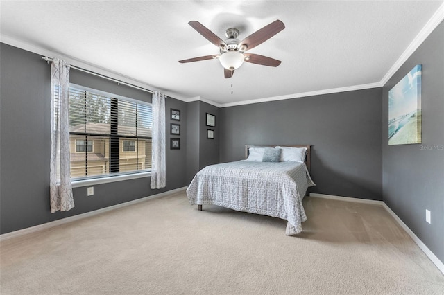 5153 Bay Isle Cir, Clearwater, FL 33760 - carpeted bedroom featuring baseboards, crown molding, and a ceiling fan