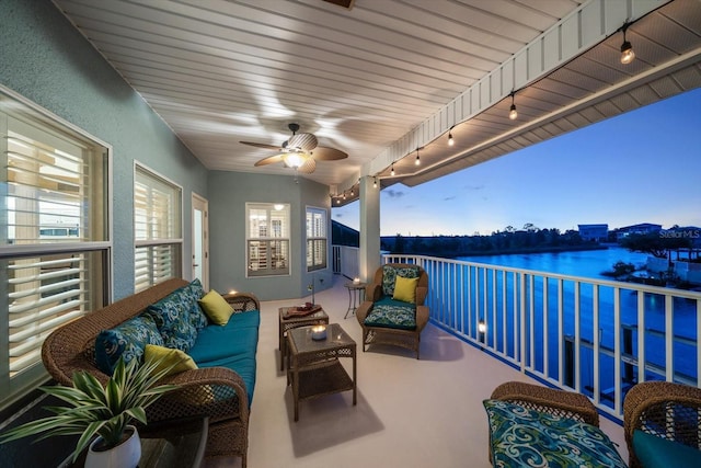 3397 Bluefish Dr, Hernando Beach, FL 34607 - balcony with ceiling fan and an outdoor hangout area