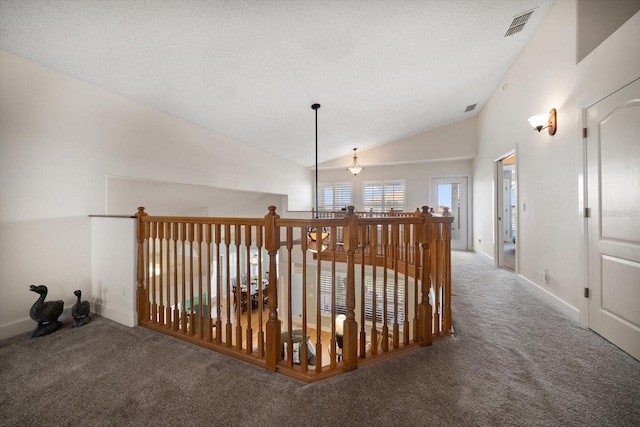 3397 Bluefish Dr, Hernando Beach, FL 34607 - hallway with carpet floors and lofted ceiling