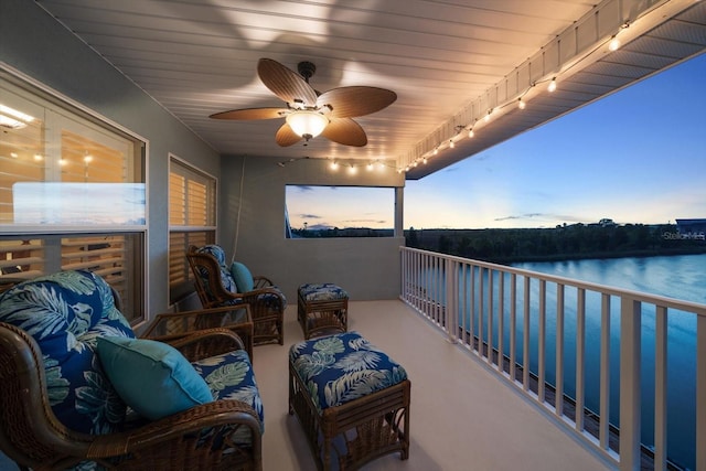 3397 Bluefish Dr, Hernando Beach, FL 34607 - balcony featuring ceiling fan and a water view