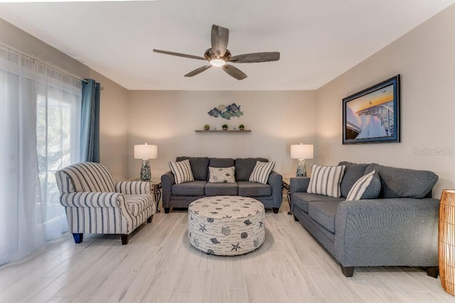 64 Alberta Ave, Ponce Inlet, FL 32127 - living area with ceiling fan and light wood finished floors