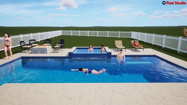3541 Great Banyan Way, Wesley Chapel, FL 33543 - view of swimming pool with a fenced backyard, a patio area, and a pool with connected hot tub