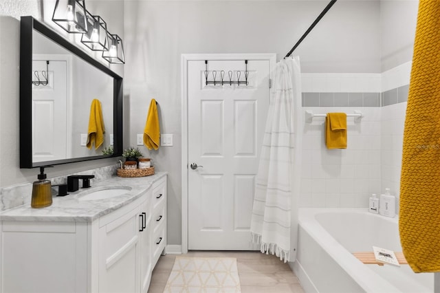 10412 White Lake Ct, Tampa, FL 33626 - bathroom featuring vanity and shower / bathtub combination with curtain