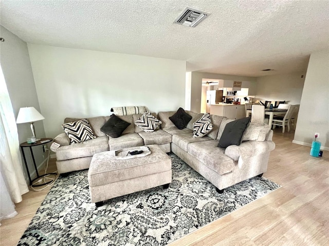3725 Teeside Dr, New Port Richey, FL 34655 - living area featuring a textured ceiling, light wood-style flooring, and baseboards
