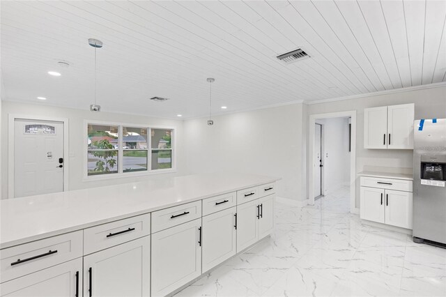 3552 Middletown St, Port Charlotte, FL 33952 - kitchen with stainless steel fridge, white cabinets, recessed lighting, light countertops, and wooden ceiling