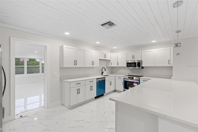 3552 Middletown St, Port Charlotte, FL 33952 - kitchen featuring stainless steel appliances, wooden ceiling, recessed lighting, white cabinetry, and light countertops