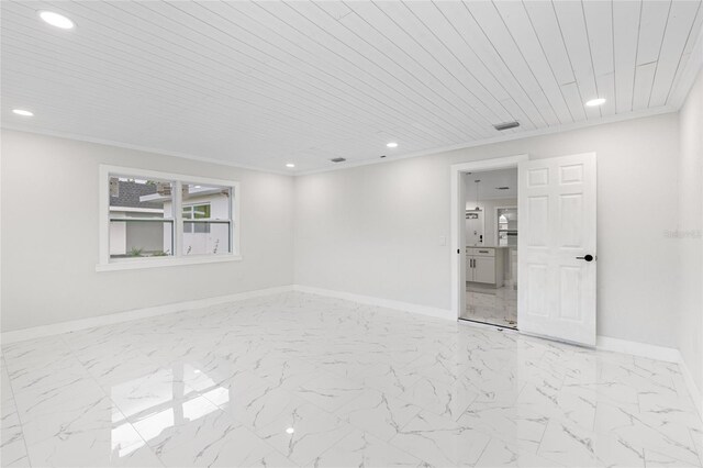 3552 Middletown St, Port Charlotte, FL 33952 - spare room with recessed lighting, baseboards, wooden ceiling, and marble finish floors