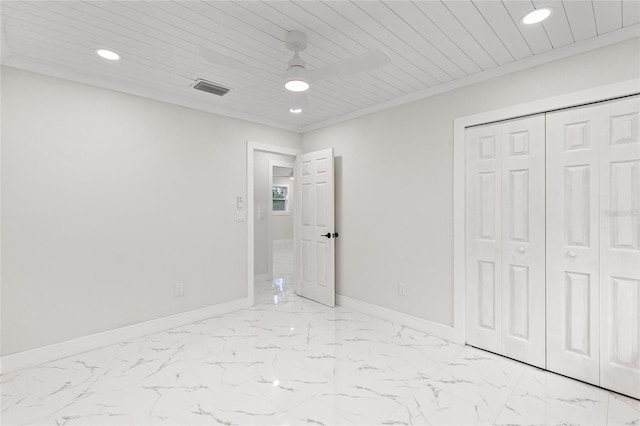 3552 Middletown St, Port Charlotte, FL 33952 - unfurnished bedroom featuring recessed lighting, baseboards, light marble finish flooring, a closet, and wooden ceiling