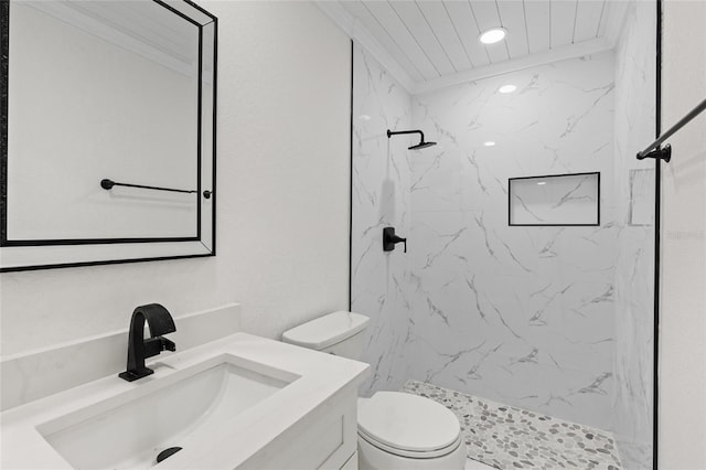 3552 Middletown St, Port Charlotte, FL 33952 - bathroom with toilet, vanity, a marble finish shower, and recessed lighting
