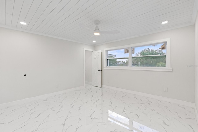 3552 Middletown St, Port Charlotte, FL 33952 - empty room featuring recessed lighting, baseboards, ceiling fan, marble finish floors, and wooden ceiling