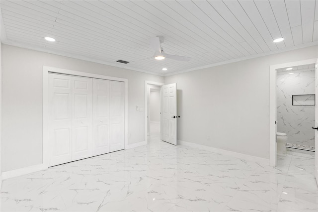 3552 Middletown St, Port Charlotte, FL 33952 - unfurnished bedroom featuring recessed lighting, marble finish floors, a closet, wooden ceiling, and baseboards