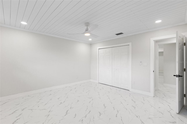 3552 Middletown St, Port Charlotte, FL 33952 - unfurnished bedroom featuring recessed lighting, light marble finish flooring, baseboards, a closet, and wooden ceiling