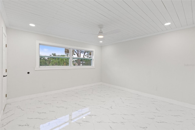 3552 Middletown St, Port Charlotte, FL 33952 - unfurnished room with recessed lighting, wooden ceiling, baseboards, marble finish flooring, and ceiling fan