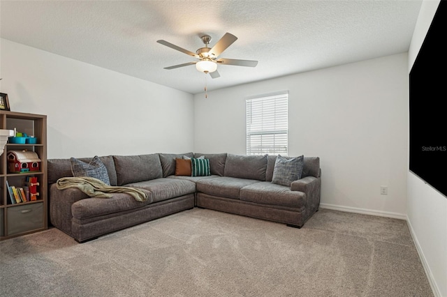 11693 Lavender Loop, Spring Hill, FL 34609 - living room with carpet flooring, a ceiling fan, and a textured ceiling