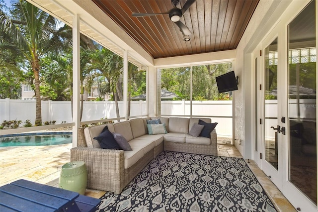 2522 W Watrous Ave, Tampa, FL 33629 - sunroom / solarium featuring an outdoor living space, healthy amount of natural light, ceiling fan, and french doors