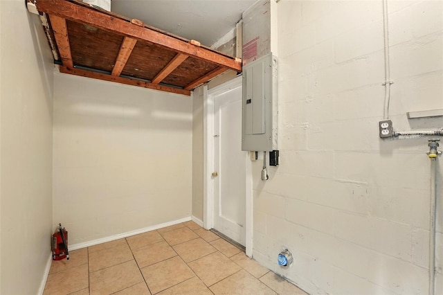 6941 58th Way N, Pinellas Park, FL 33781 - doorway featuring electric panel, light tile patterned floors, and baseboards