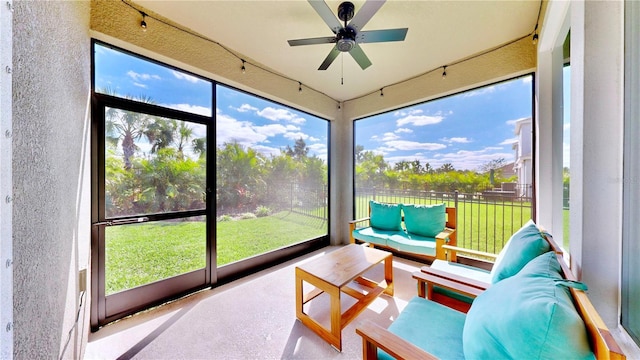 5645 Del Coronado Dr, Apollo Beach, FL 33572 - sunroom / solarium with ceiling fan and an outdoor hangout area