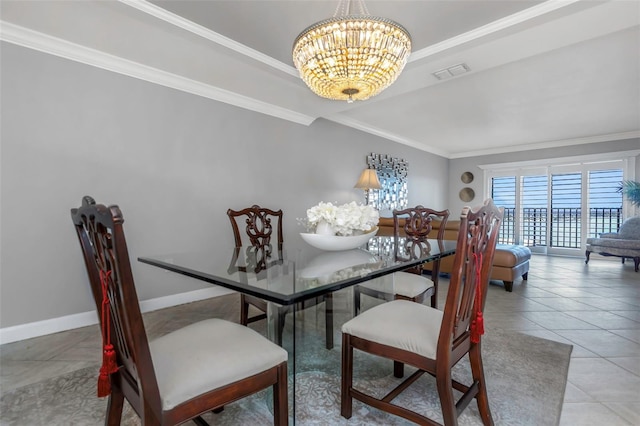 7300 Sun Island Dr S Unit 1505, South Pasadena, FL 33707 - dining area featuring a chandelier, ornamental molding, and tile patterned flooring